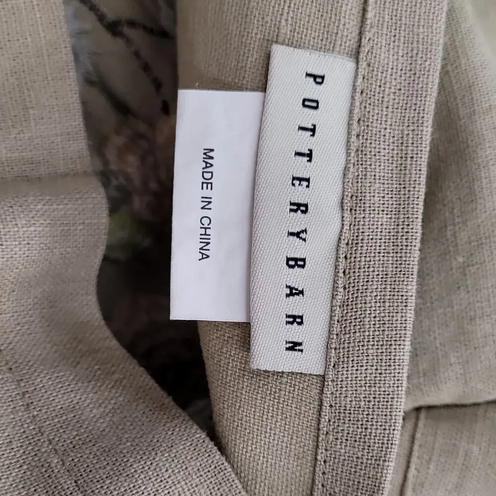 Pottery Barn Botanical Embroidered Floral Euro Pair Pillow Sham Beige 26x26